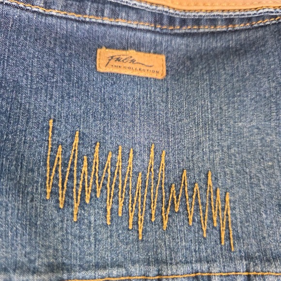 Vintage Fubu The Collection Denim jacket XL Tan Faux Leather Patchwork Jean‎ - Picture 7 of 13